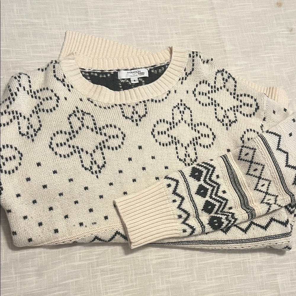 Thakoon Cream and Black Geometric Sweater